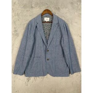 Goodfellow & Co Blazer Mens L Blue Chambray Cotton Linen Deconstructed Coastal